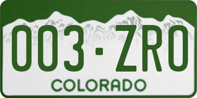 CO license plate 003ZRO