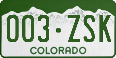 CO license plate 003ZSK