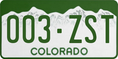 CO license plate 003ZST