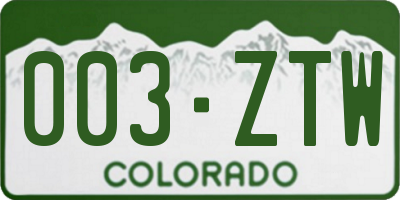 CO license plate 003ZTW