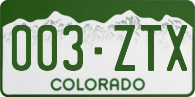 CO license plate 003ZTX