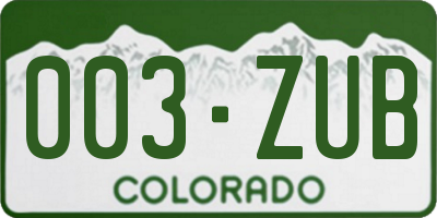 CO license plate 003ZUB