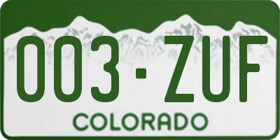 CO license plate 003ZUF