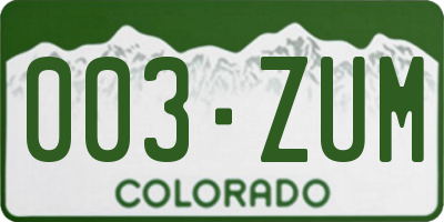 CO license plate 003ZUM