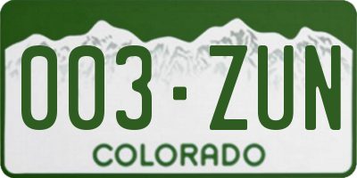 CO license plate 003ZUN