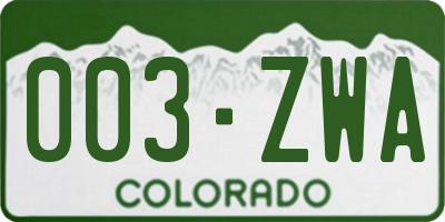 CO license plate 003ZWA