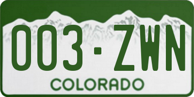CO license plate 003ZWN