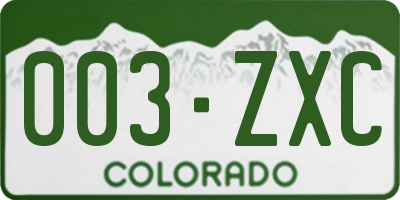 CO license plate 003ZXC
