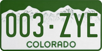 CO license plate 003ZYE