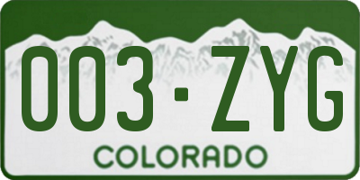 CO license plate 003ZYG