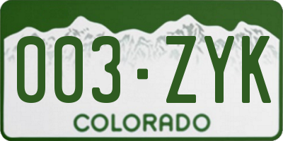 CO license plate 003ZYK