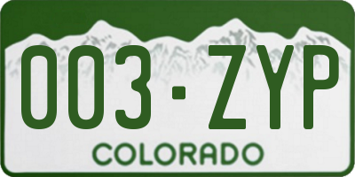 CO license plate 003ZYP