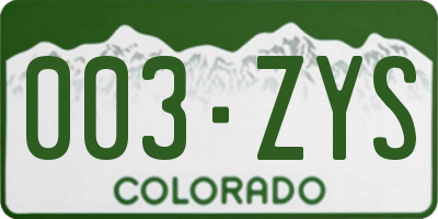 CO license plate 003ZYS