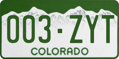 CO license plate 003ZYT
