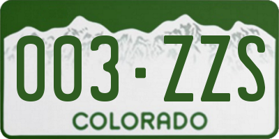 CO license plate 003ZZS