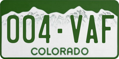 CO license plate 004VAF