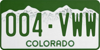 CO license plate 004VWW