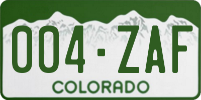 CO license plate 004ZAF