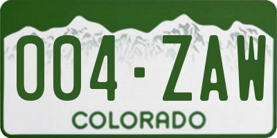 CO license plate 004ZAW