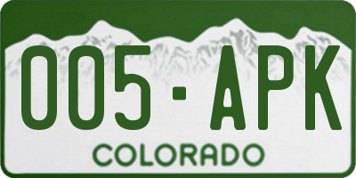CO license plate 005APK