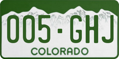 CO license plate 005GHJ
