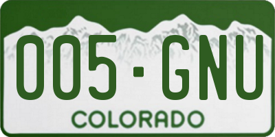 CO license plate 005GNU