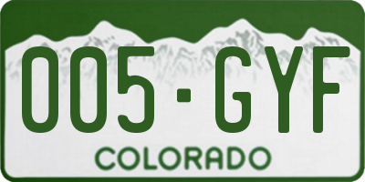 CO license plate 005GYF
