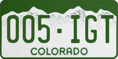 CO license plate 005IGT