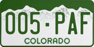 CO license plate 005PAF