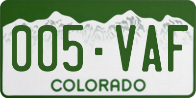 CO license plate 005VAF
