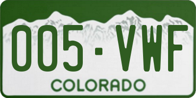 CO license plate 005VWF