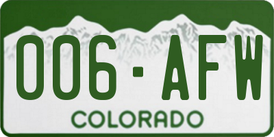 CO license plate 006AFW