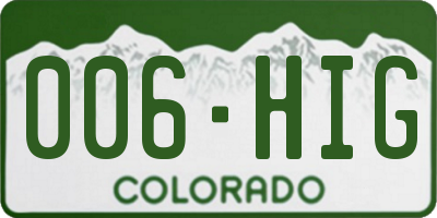 CO license plate 006HIG
