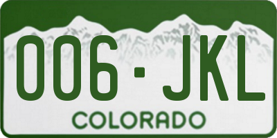 CO license plate 006JKL