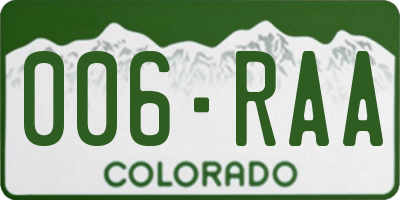 CO license plate 006RAA