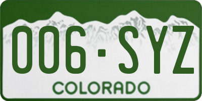 CO license plate 006SYZ