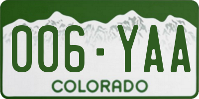CO license plate 006YAA