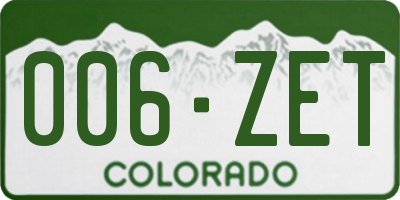 CO license plate 006ZET