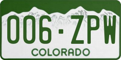 CO license plate 006ZPW