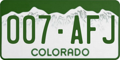CO license plate 007AFJ