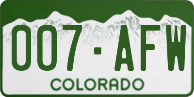CO license plate 007AFW