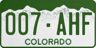 CO license plate 007AHF