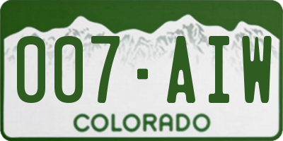 CO license plate 007AIW