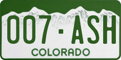CO license plate 007ASH