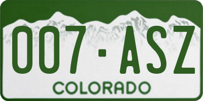 CO license plate 007ASZ