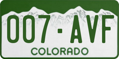CO license plate 007AVF