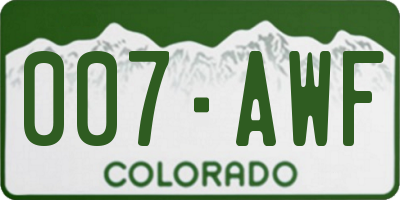 CO license plate 007AWF