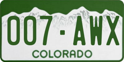 CO license plate 007AWX