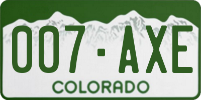 CO license plate 007AXE