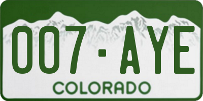 CO license plate 007AYE